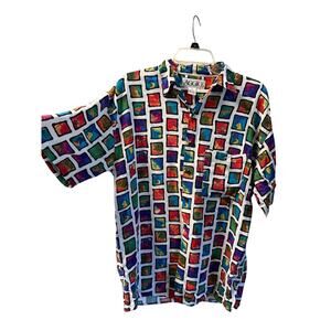 Vintage aggio retro Abstract Multicolor Button-Down mens Shirt Size Medium